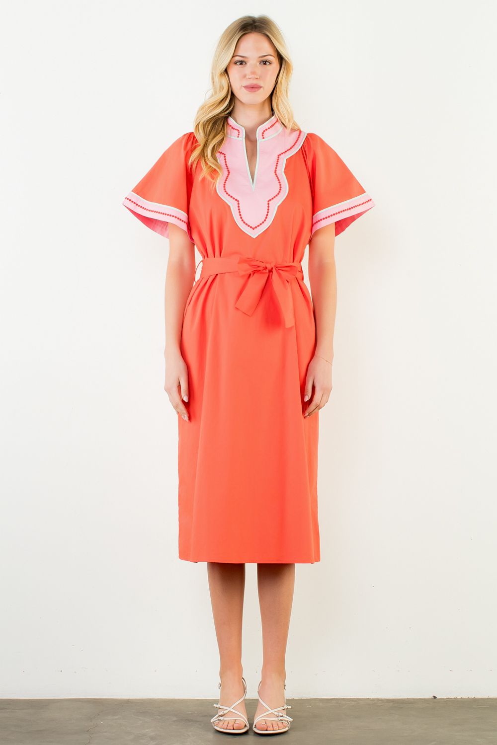 red short sleeve wrap dress Emerie Stylish Short Sleeves Wrap Midi Wedding Guest Dresses, Red
