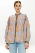 Mandarin Pintuck Blouse, Samode Cobalt