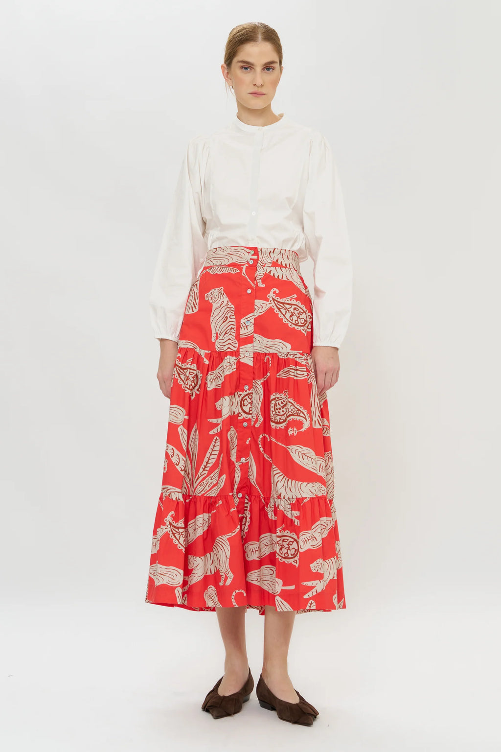 Button Front Skirt, Bengal Brick