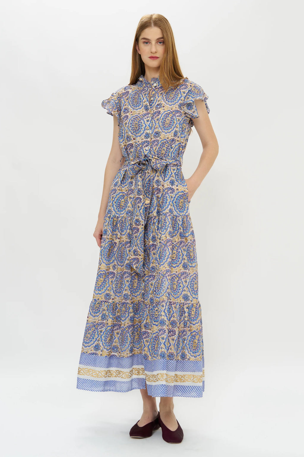 Ruffle Collar Button Maxi, Izmir Blue