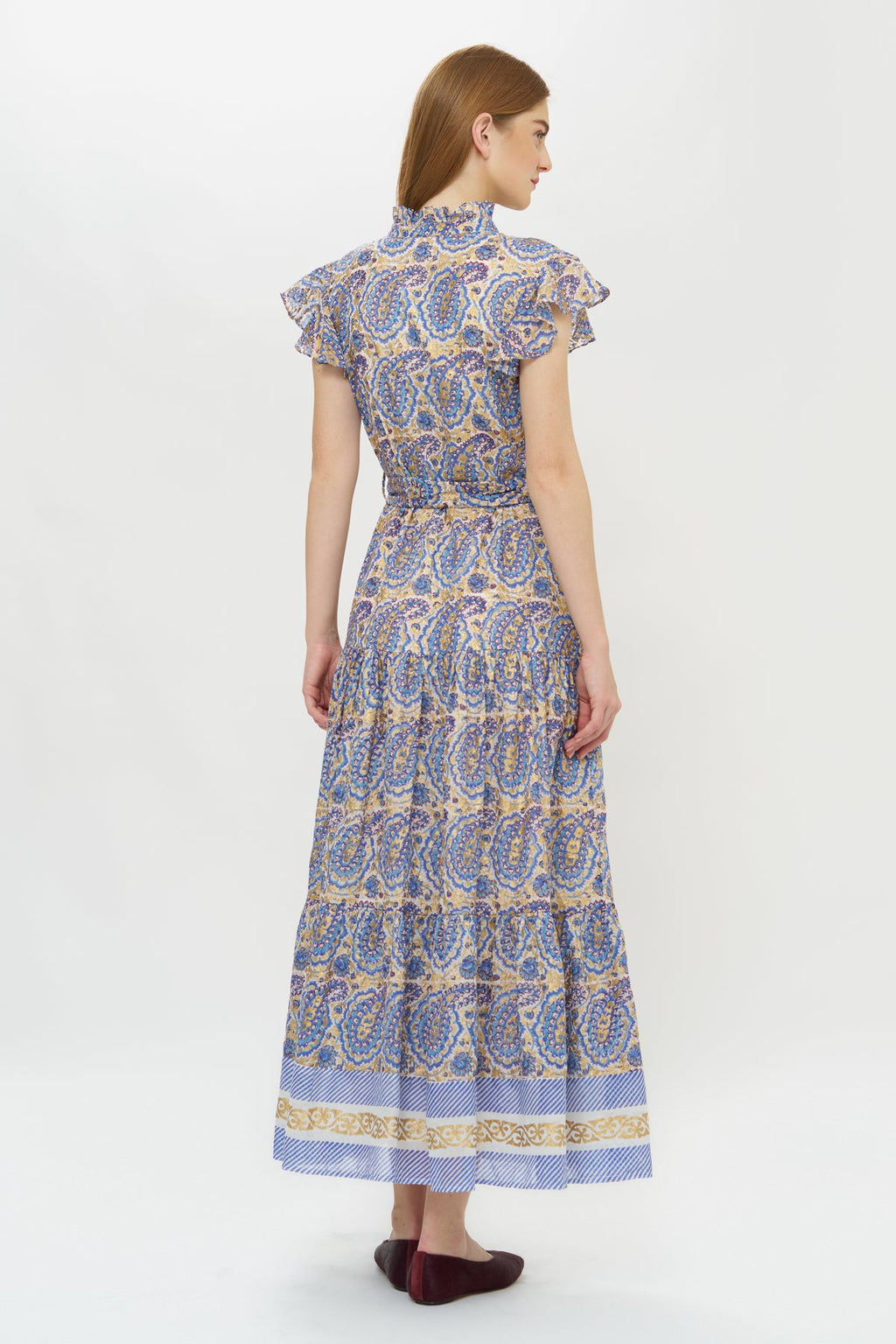 Ruffle Collar Button Maxi, Izmir Blue