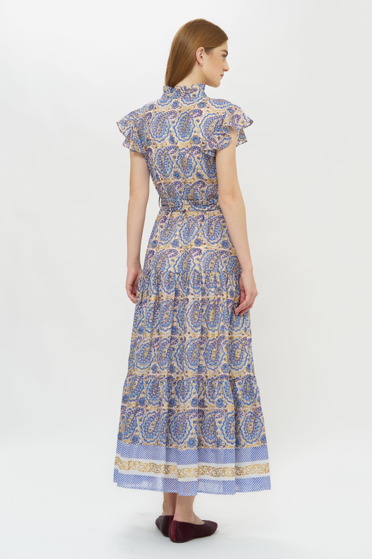 Ruffle Collar Button Maxi, Izmir Blue