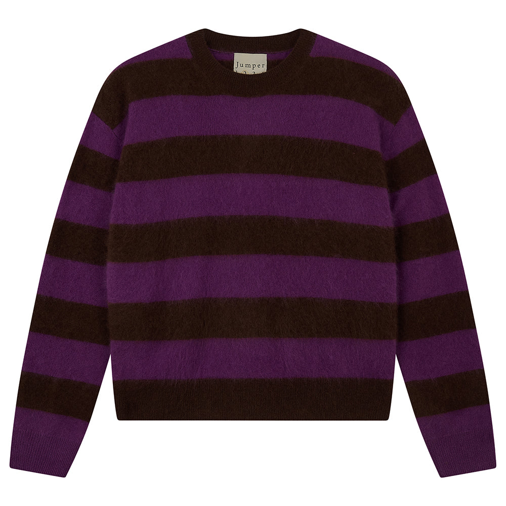 Brushed Stripe Crew, Hickory & Misty Purple