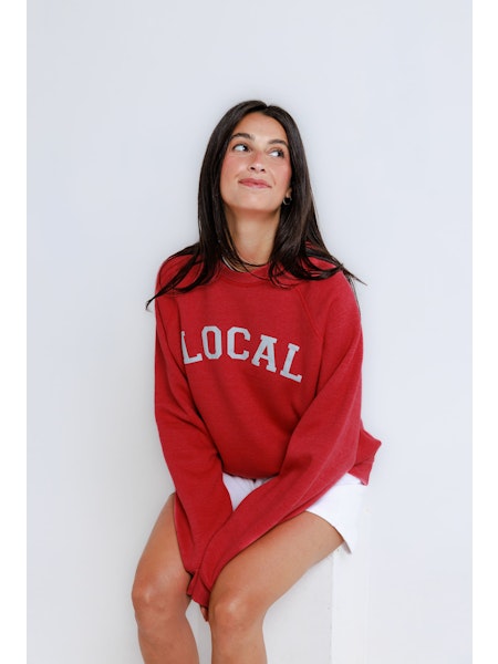 Local Raglan Crew, Heathered Red