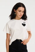 Embroidered Hearts Tee, White