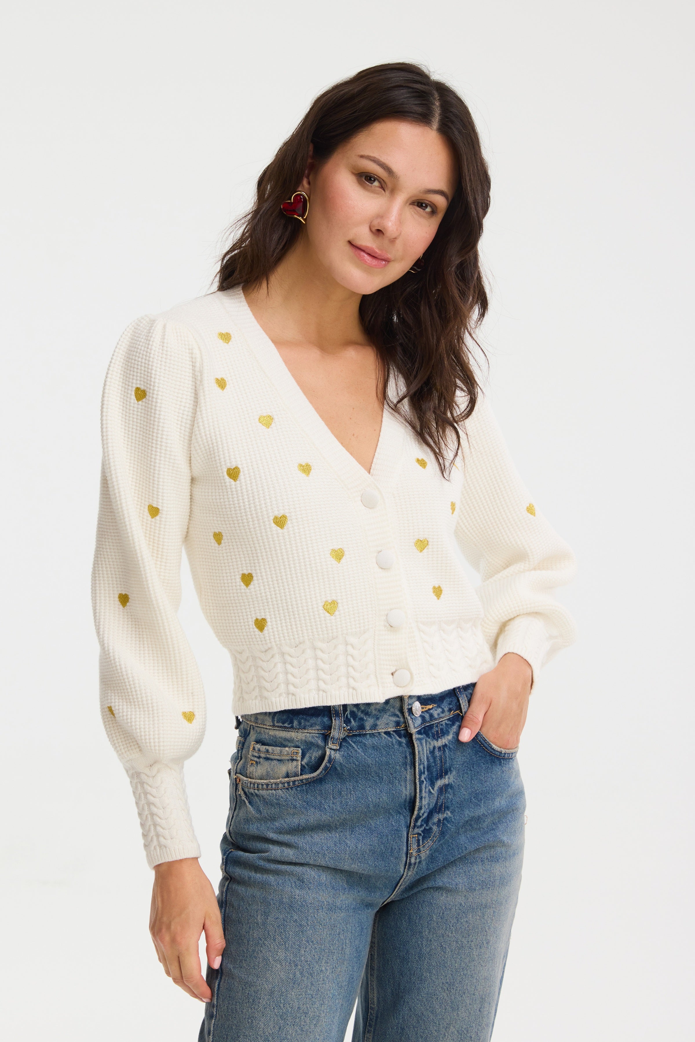 Gold Hearts Piper Cardigan, Ivory