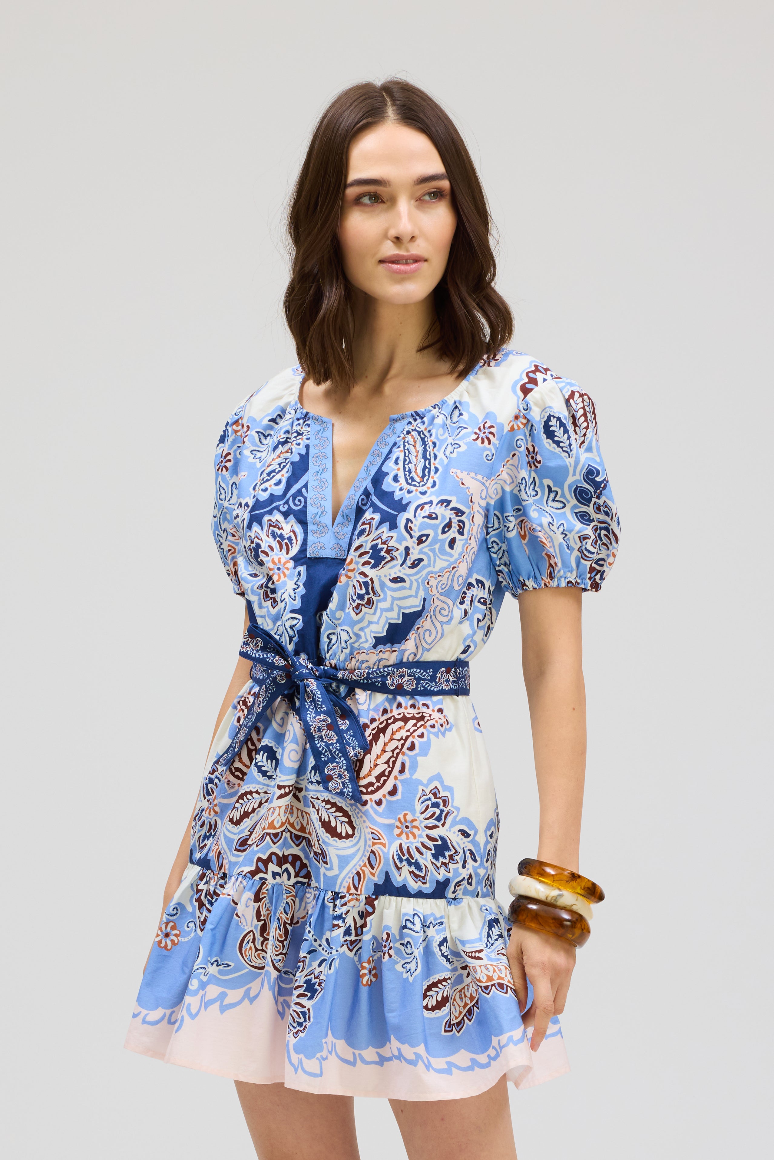 Isabella Dress, Azure Paisley