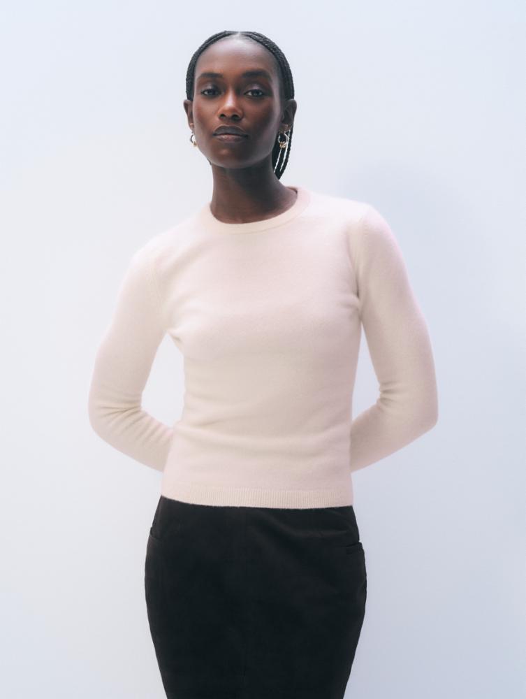 Cashmere Fitted Crewneck, Pink Sand