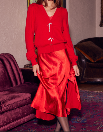 Ribbon Trim Puff Sleeve Sweater