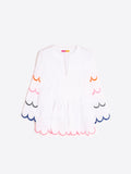 White Blouse with Multicolor Scallop Trim