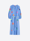 Blue Dress with Tropical Embroidery