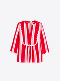 Striped Blouse with Ric Rac Detail, Red
