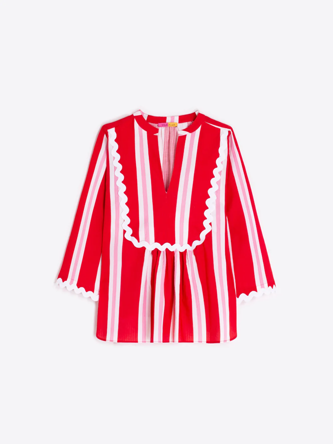Striped Blouse with Ric Rac Detail, Red