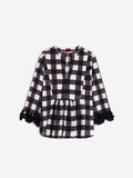 Black Check Blouse with Cuff Appliques