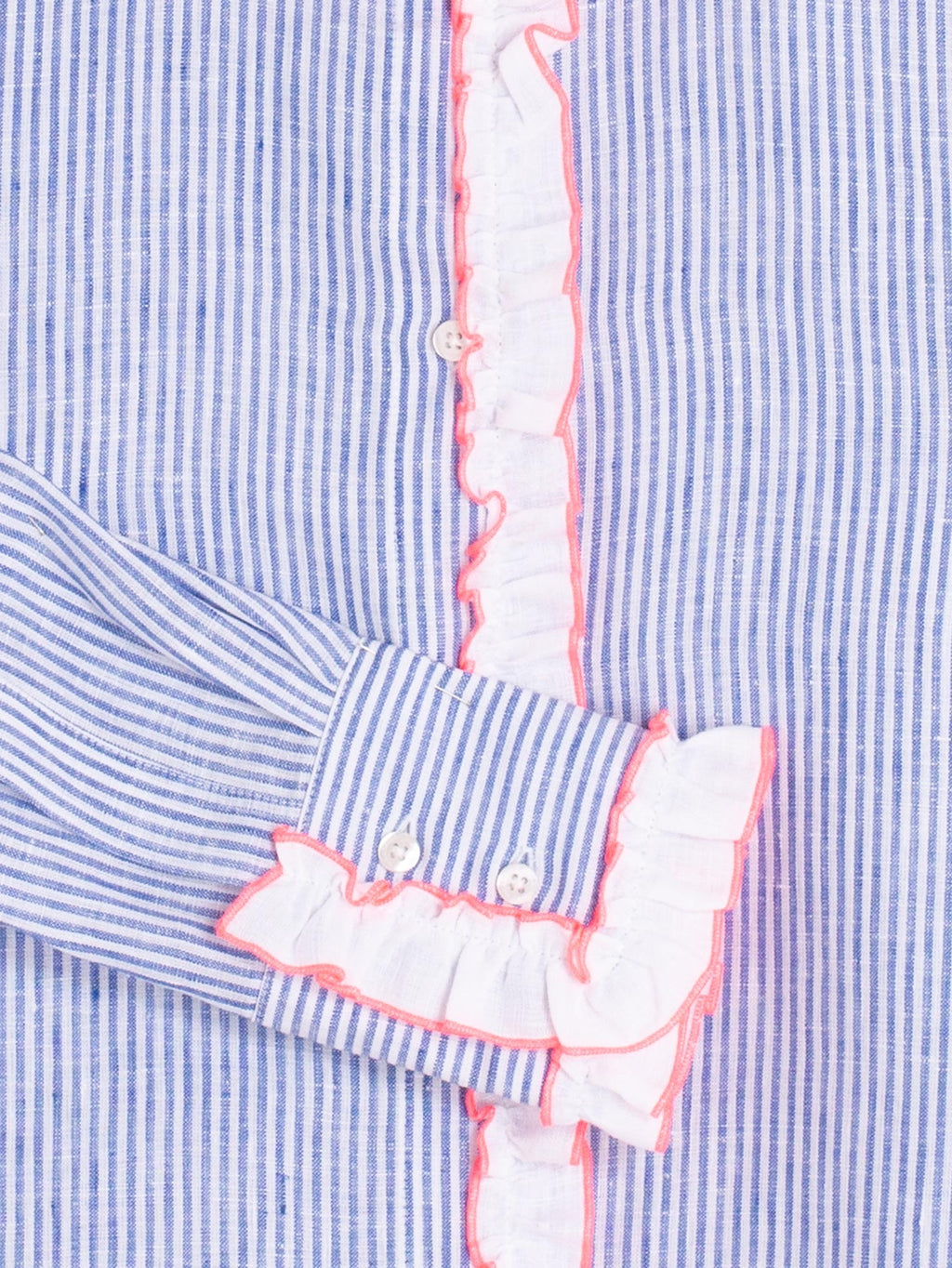 Blue Striped Shirt with Pink Ruffles