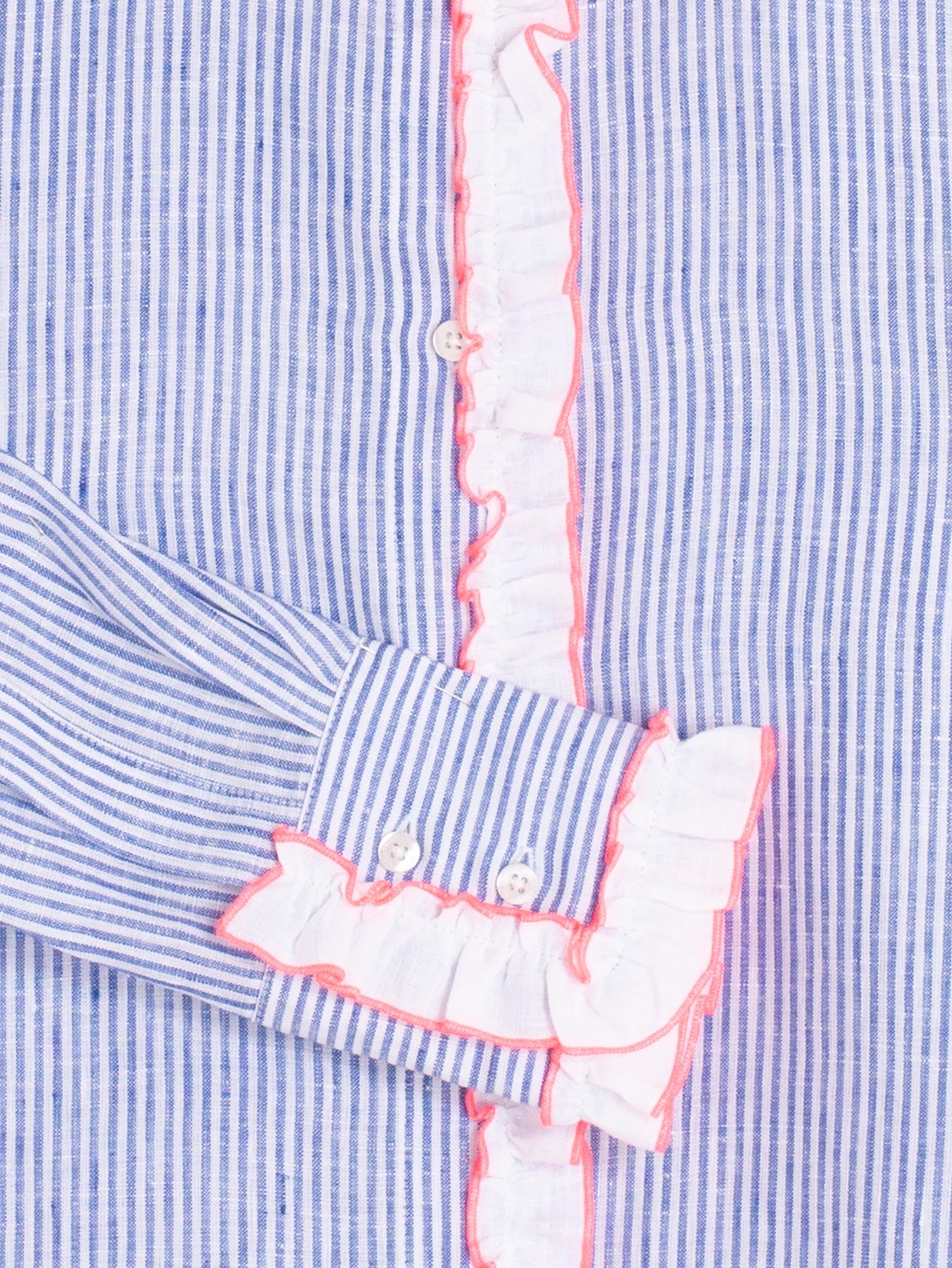 Blue Striped Shirt with Pink Ruffles