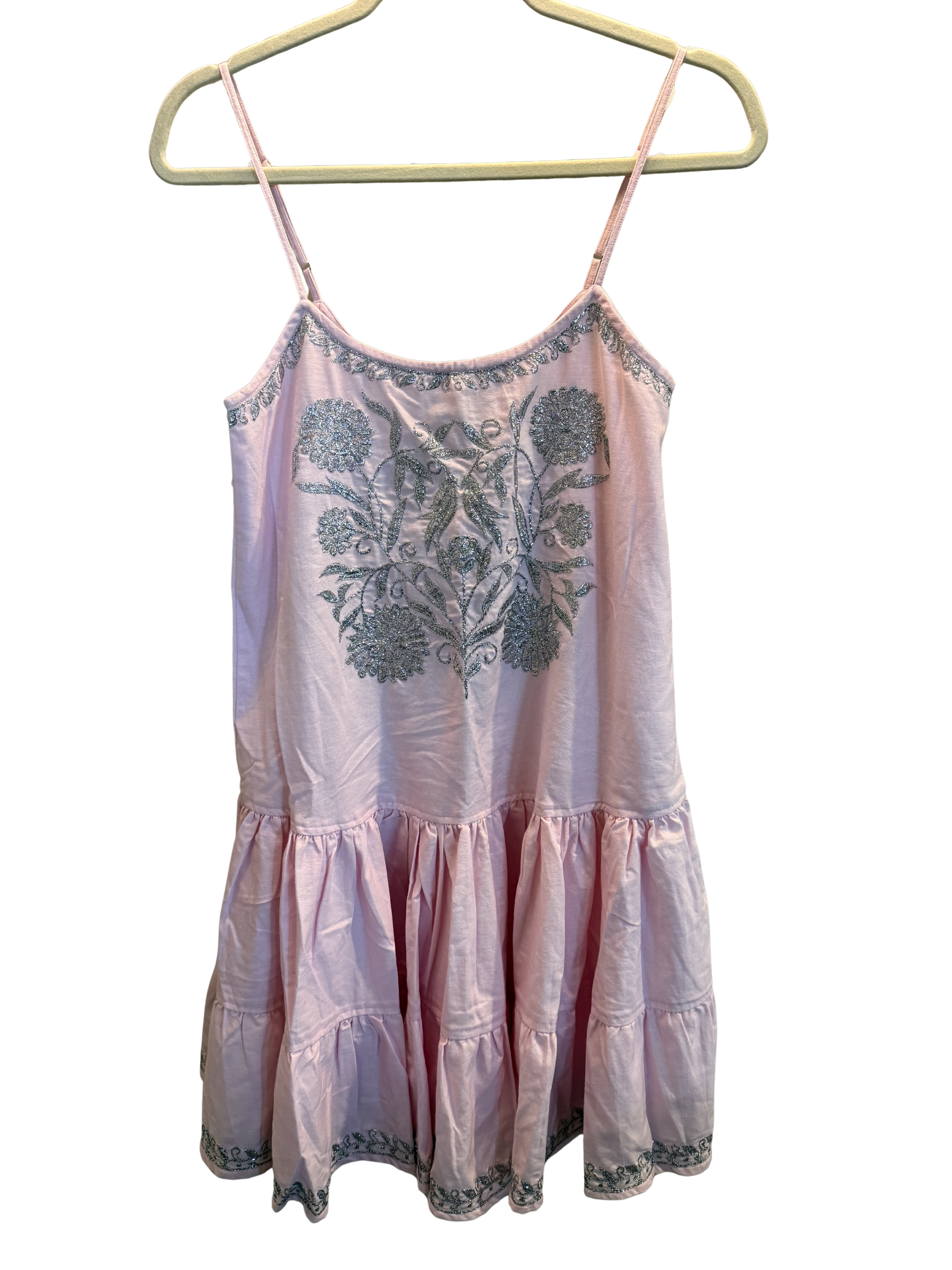 Strappy Chambray Dress w/ Lurex Embroidery