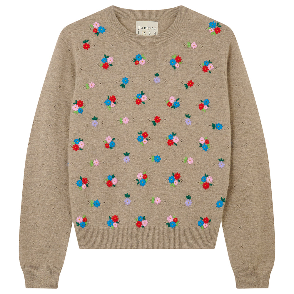 Embroidered Floral Crew, Cobble & Multi