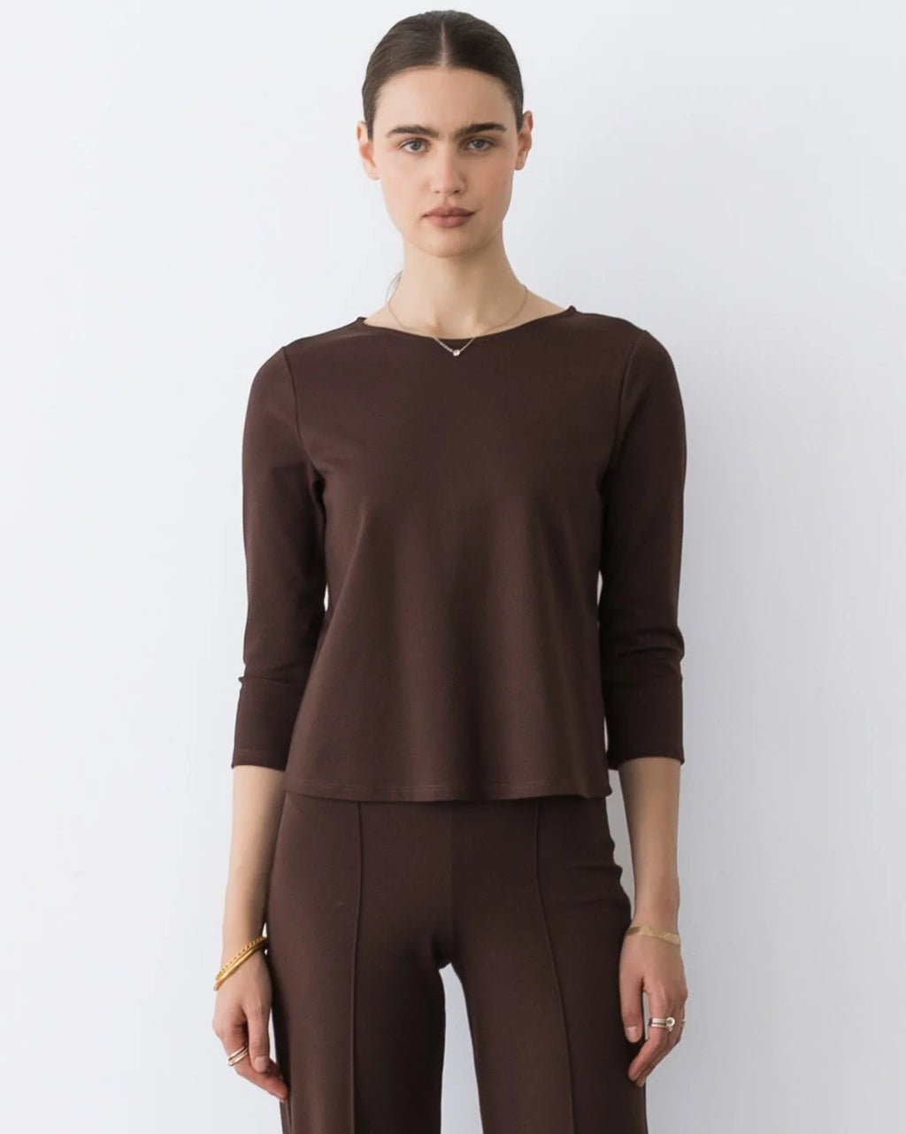 Ponte Knit Extended 3/4 Sleeve Top