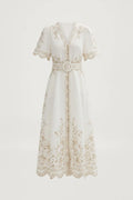 Ameira Dress, Papyrus with Green