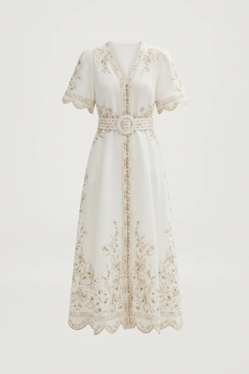 Ameira Dress, Papyrus with Green