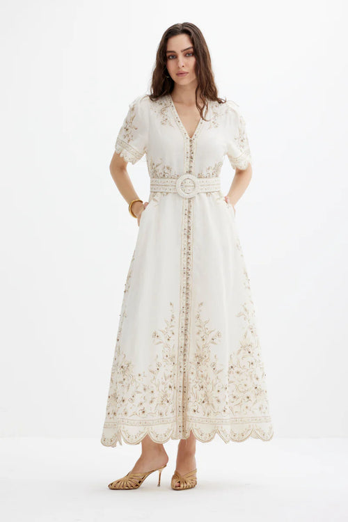 Ameira Dress, Papyrus with Green