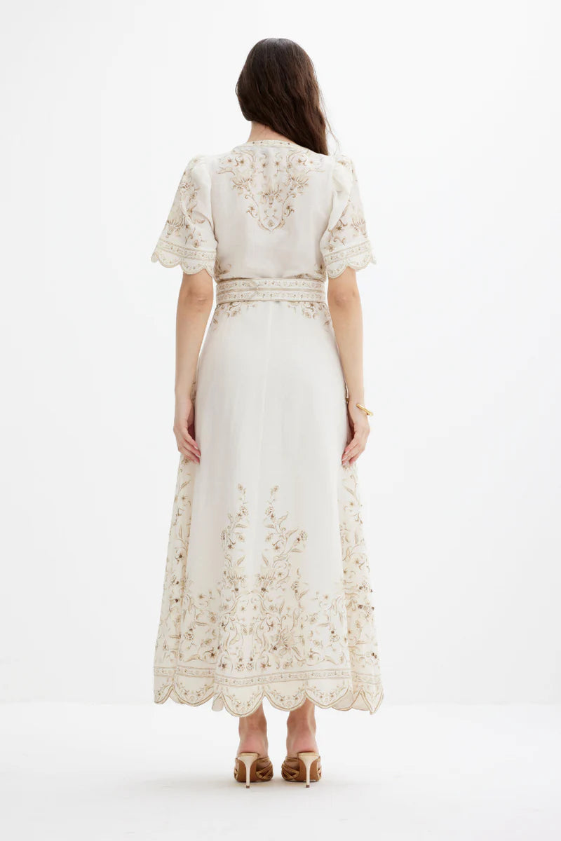Ameira Dress, Papyrus with Green