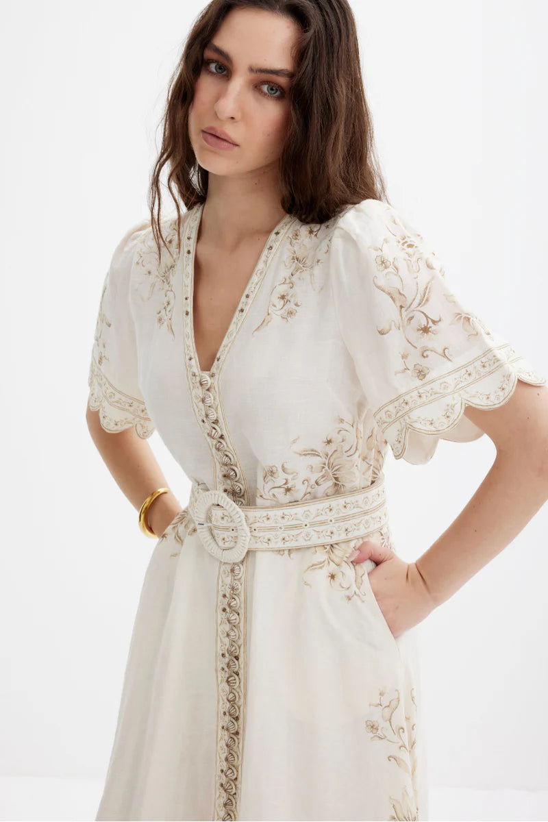 Ameira Dress, Papyrus with Green