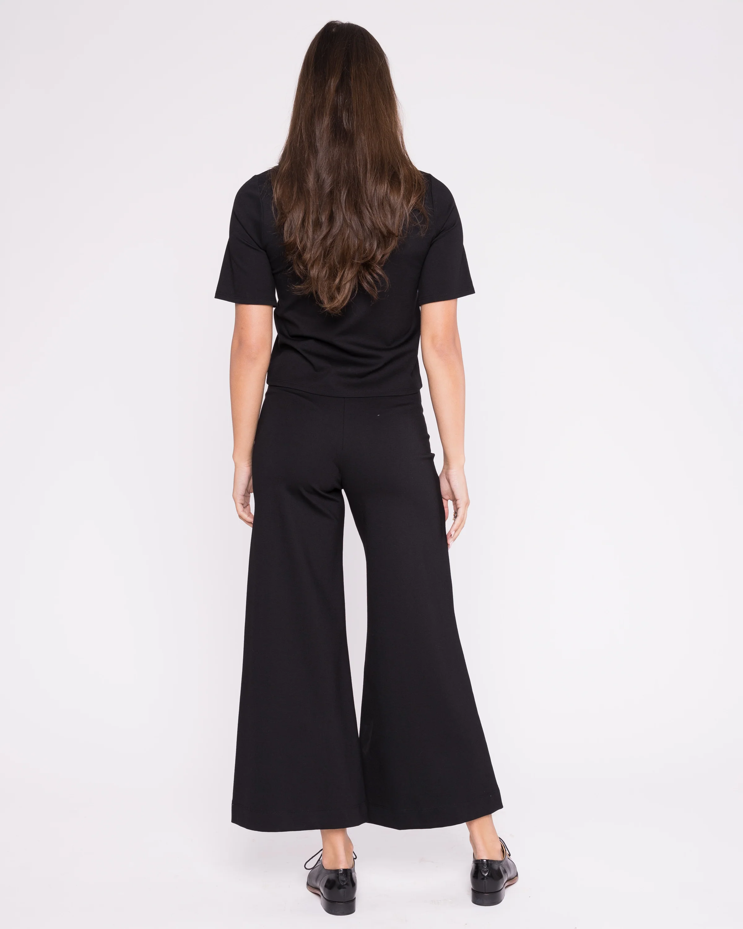 Cropped Ponte Knit Wide Leg Pant