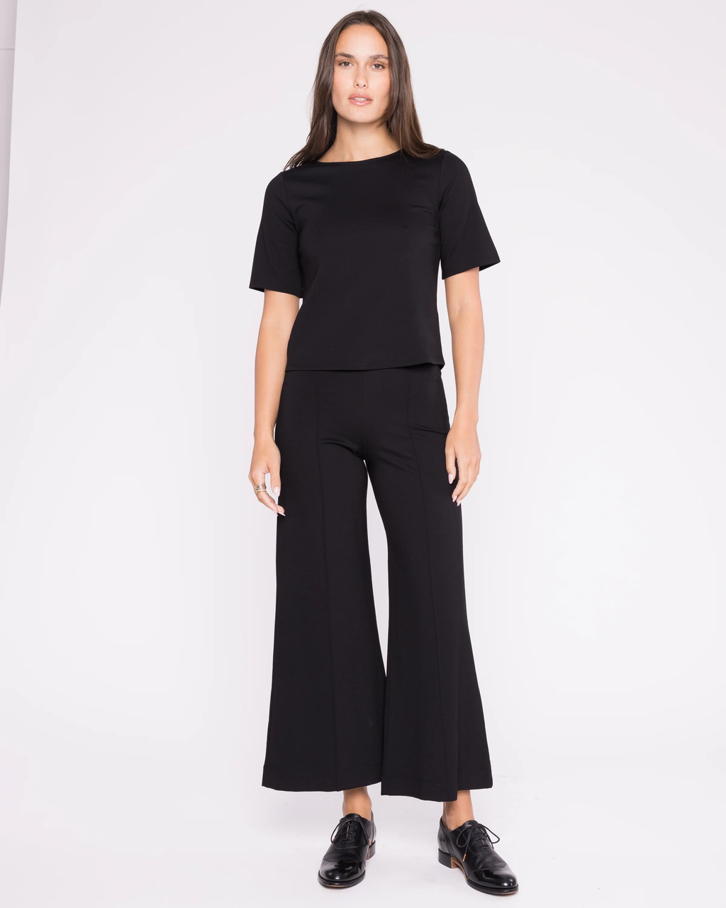 Cropped Ponte Knit Wide Leg Pant