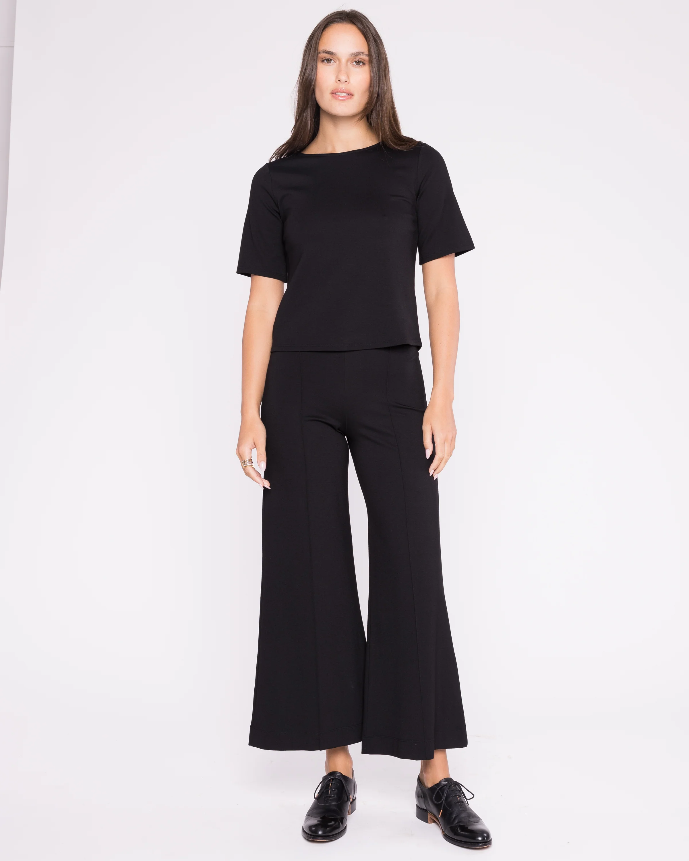 Cropped Ponte Knit Wide Leg Pant