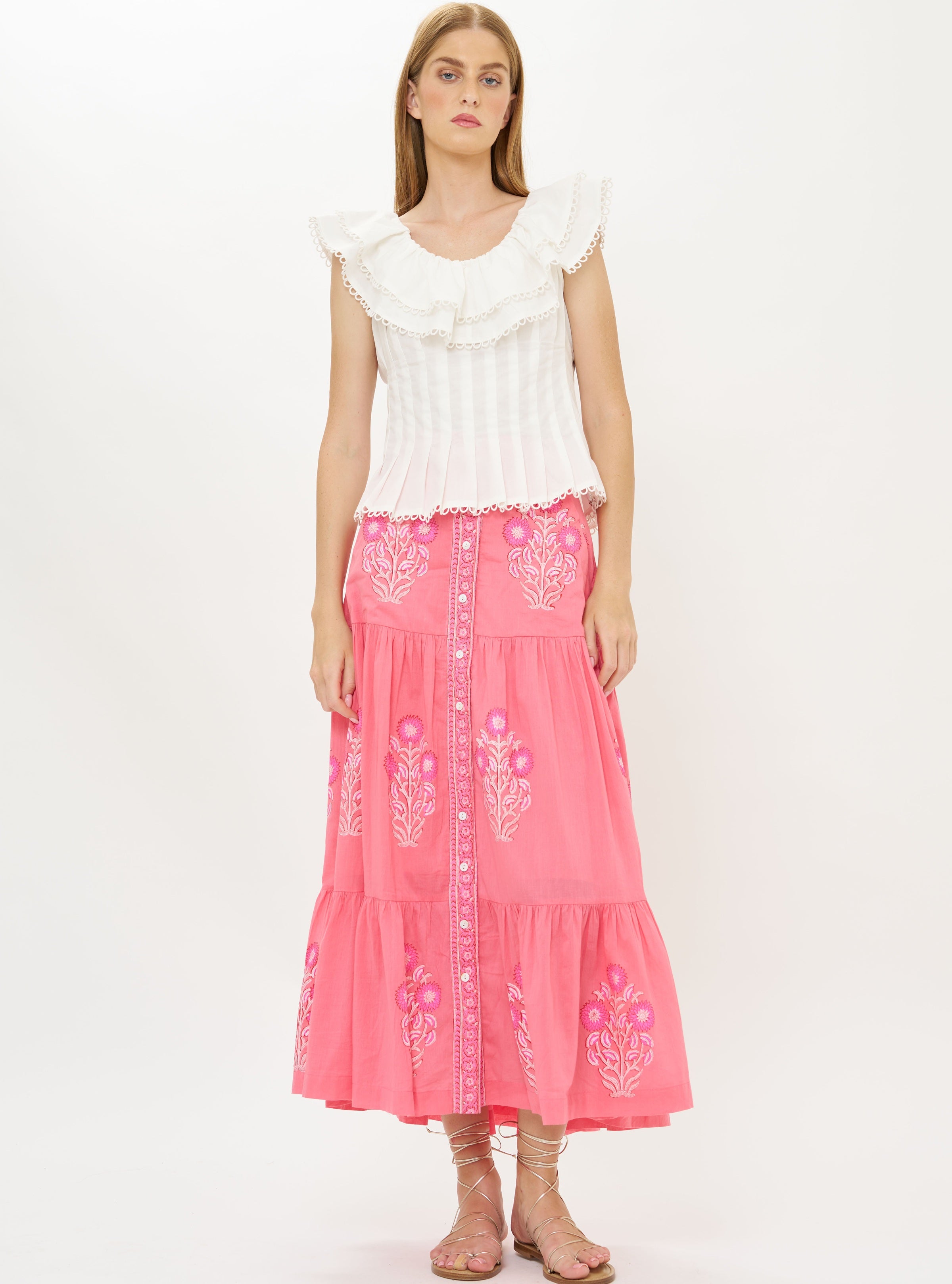 Button Front Skirt, Raton Pink