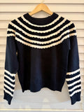 Crochet Ruffled Detail Sweater, Black & Cream