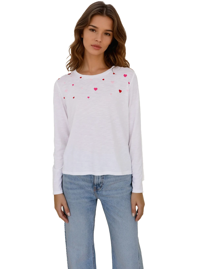 Embroidered Hearts Long Sleeve Perfect Tee