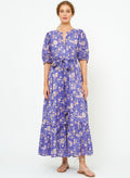 Belted Puff Sleeve Maxi Carolina Cobalt