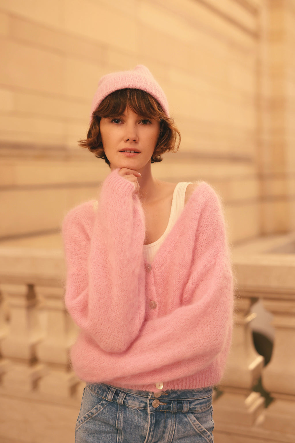 Cornelia Cropped Cardigan, Soft Berry