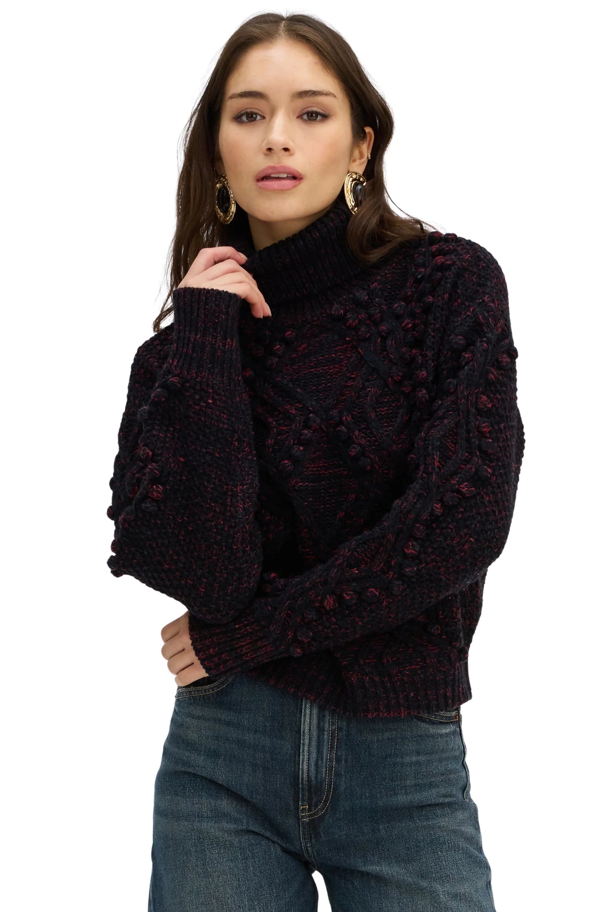 Daphne Sweater, Black & Burgundy