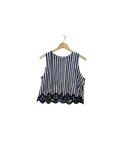 Sleeveless Striped Top w/ Embroidered Hem, Navy/White