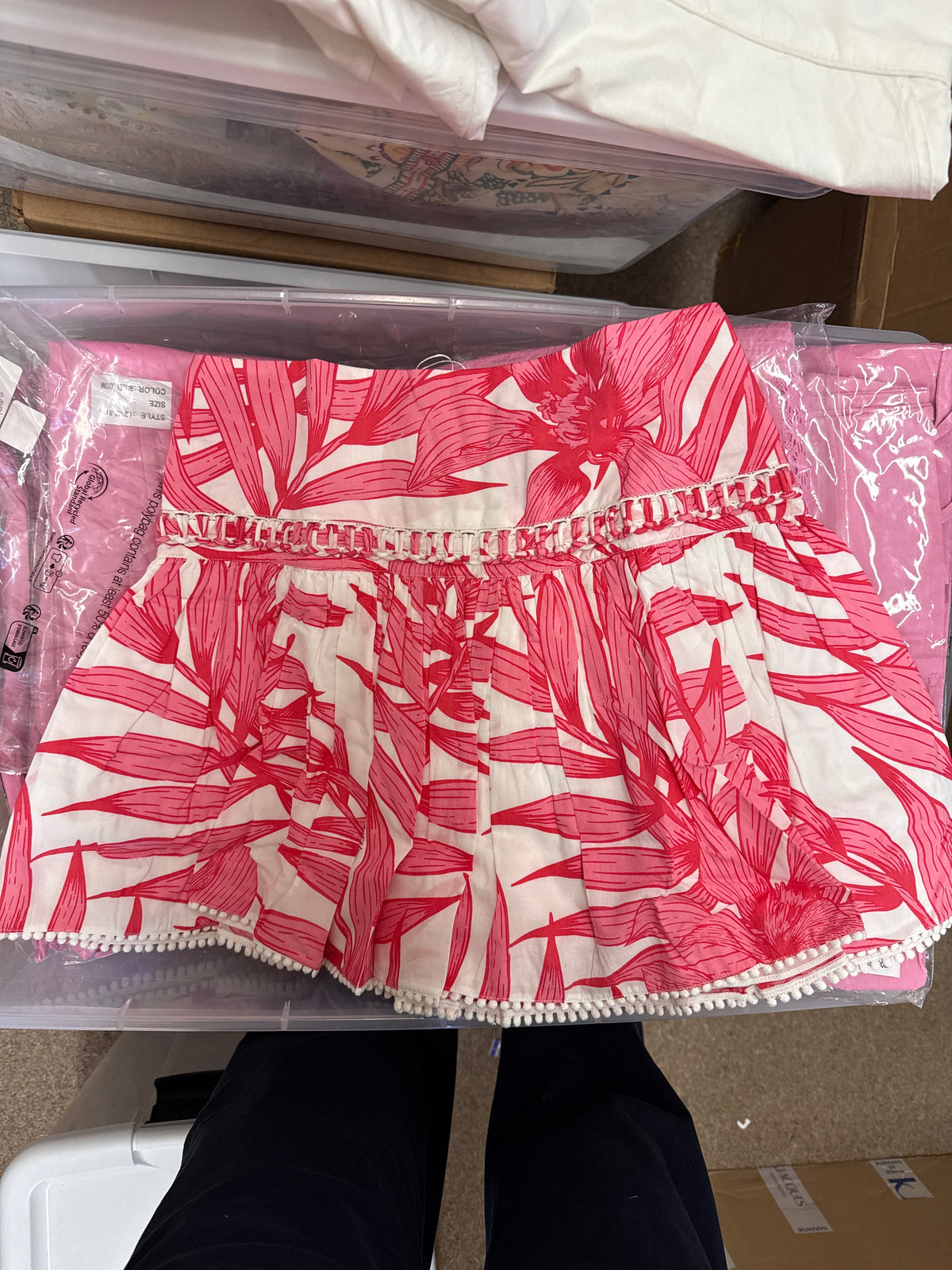 Mini Skirt Angele, Pink Palm Leaf