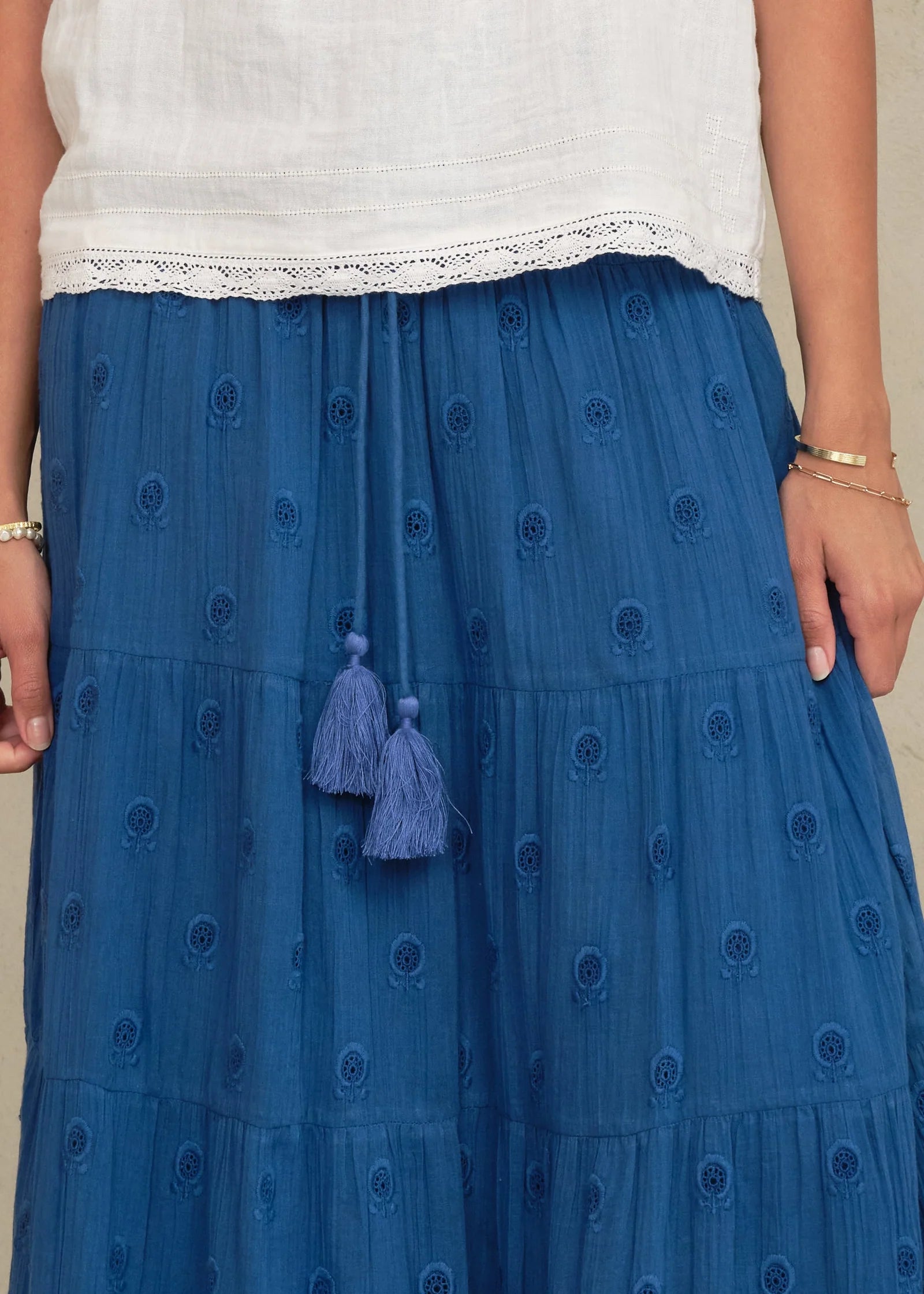 Frani Embroidered Maxi Skirt, Cobalt