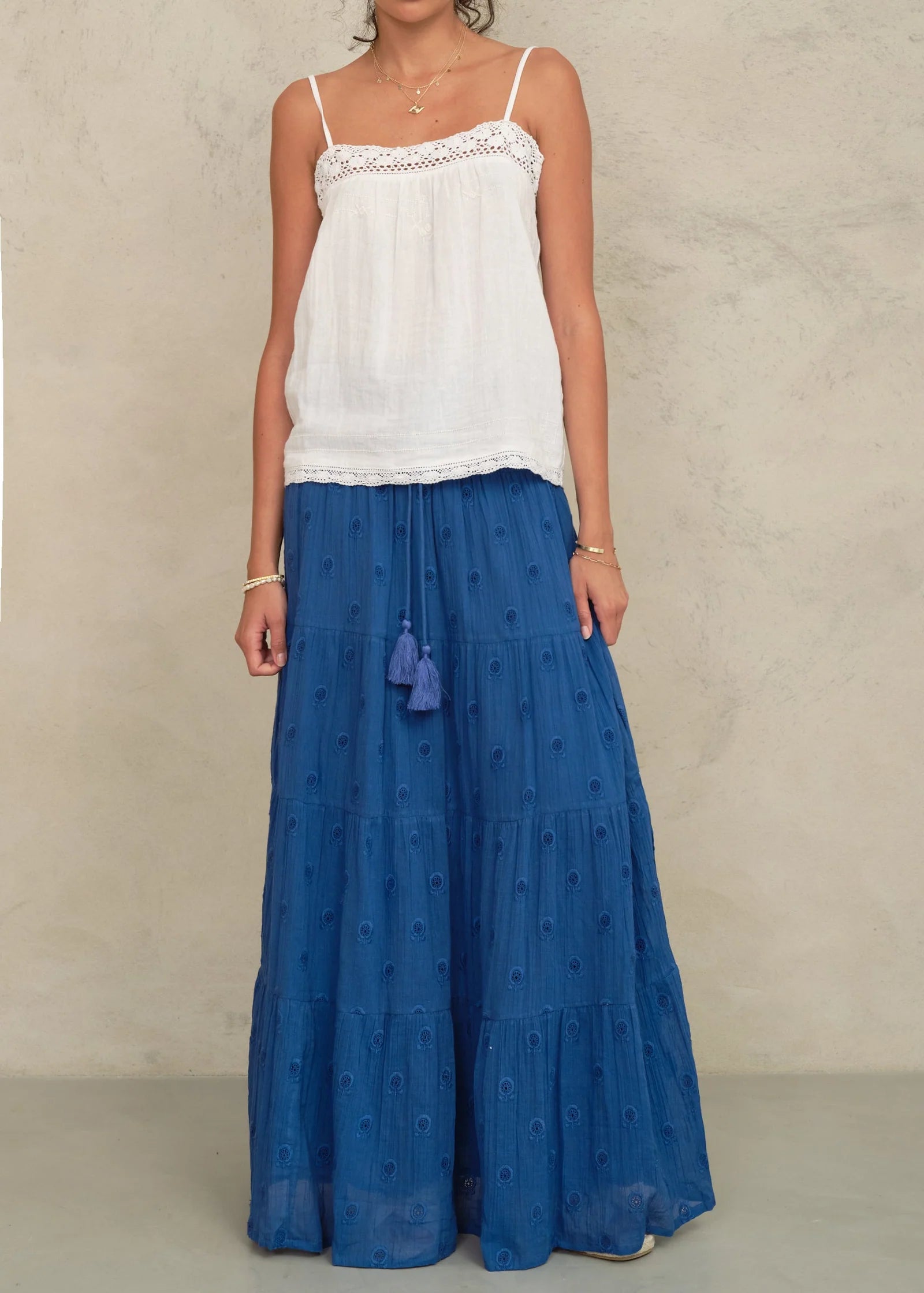 Frani Embroidered Maxi Skirt, Cobalt