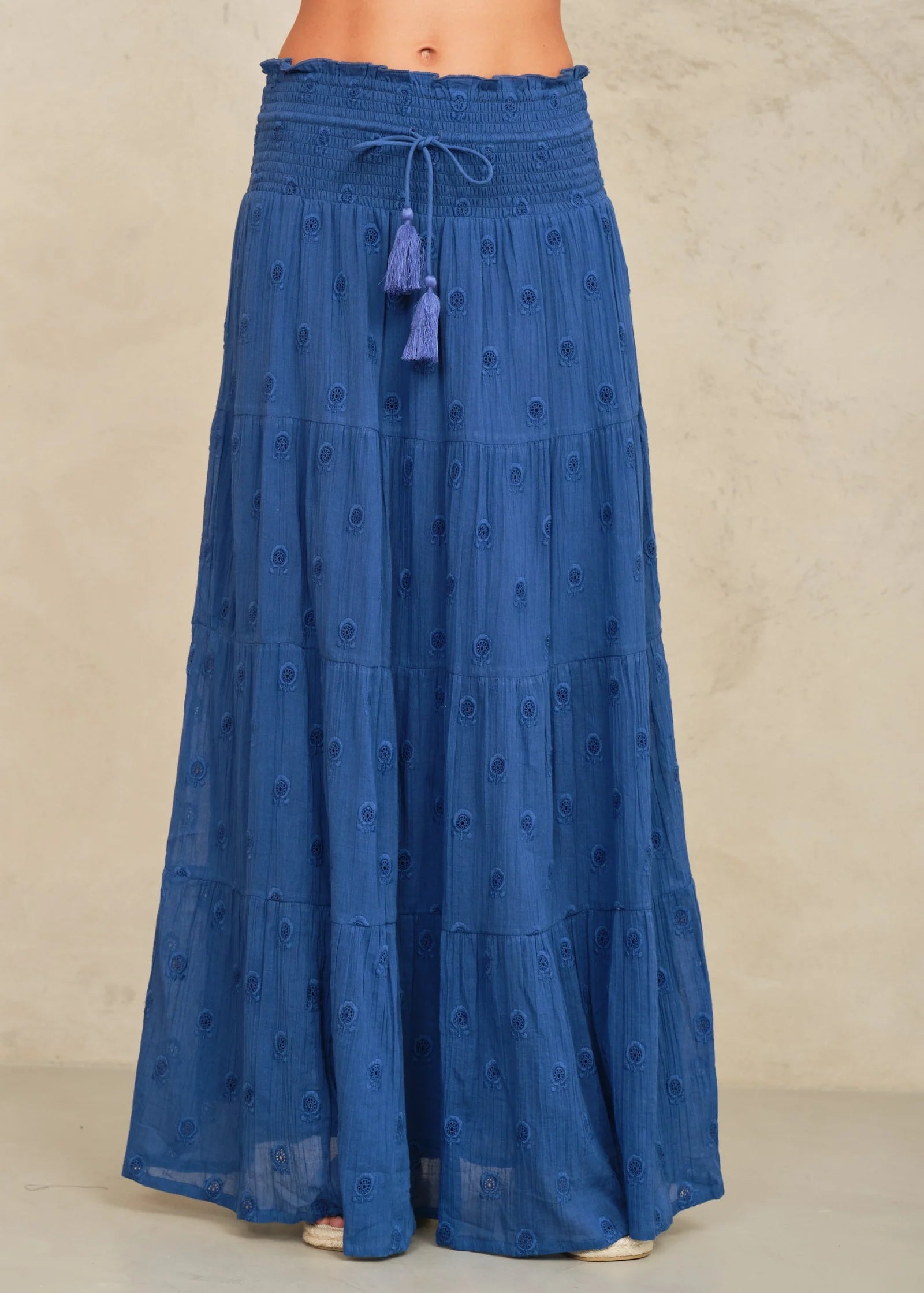 Frani Embroidered Maxi Skirt, Cobalt