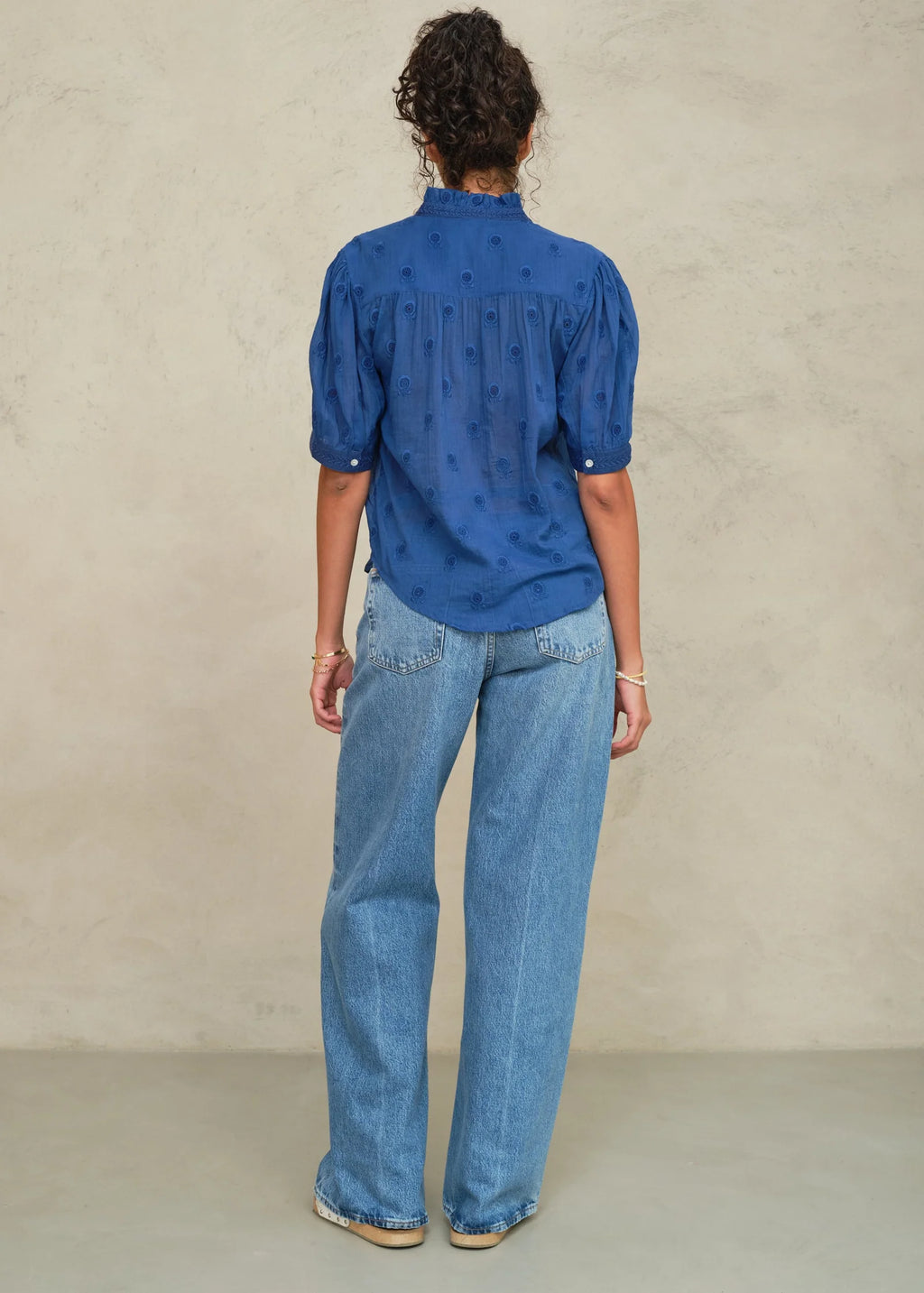 Frani Embroidered Short Sleeve Top, Cobalt