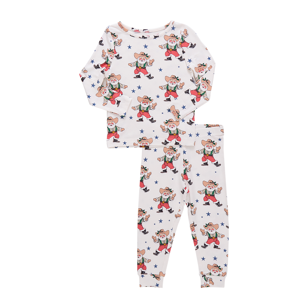 Kids Bamboo PJ Set Western Santas