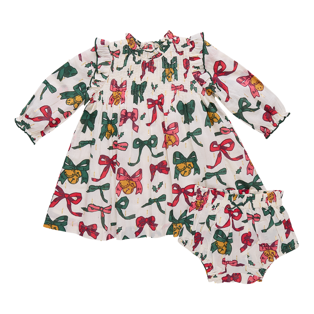 Baby Girls Jaipur Dress Set Christmas Bows & Bells