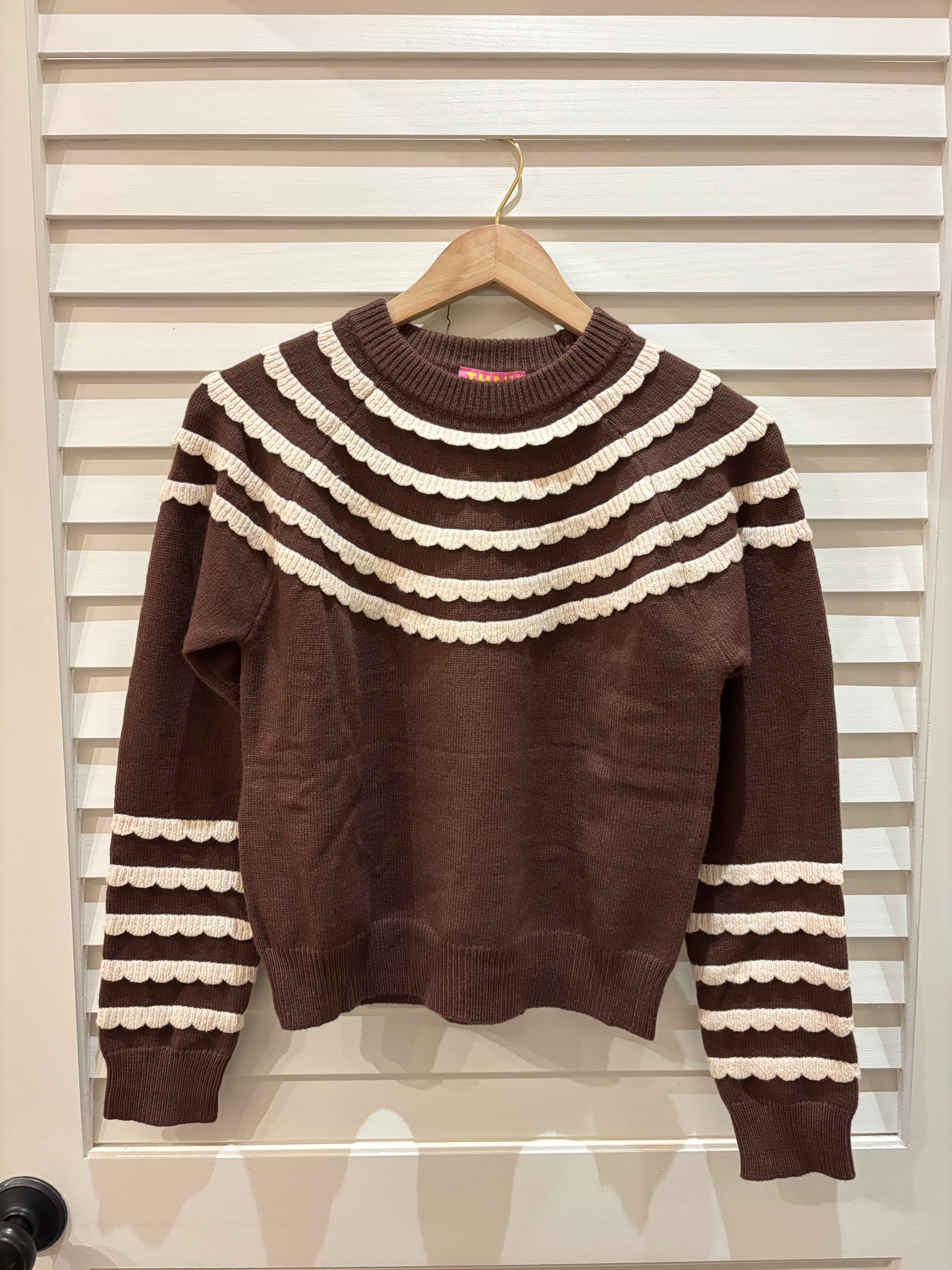 Crochet Ruffle Detail Sweater, Brown