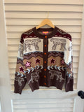 Button Lion Print Cardigan, Brown