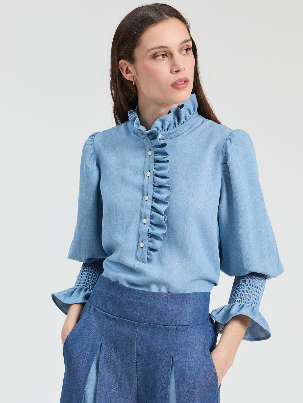Gomitas Ruffle Blouse, Denim