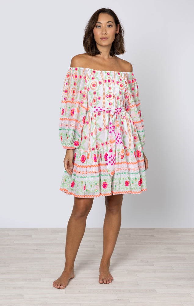 Mexican Print Boho Dress Neon