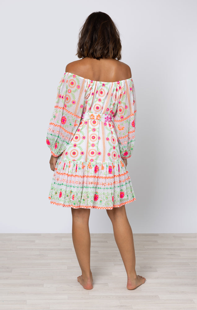Mexican Print Boho Dress Neon